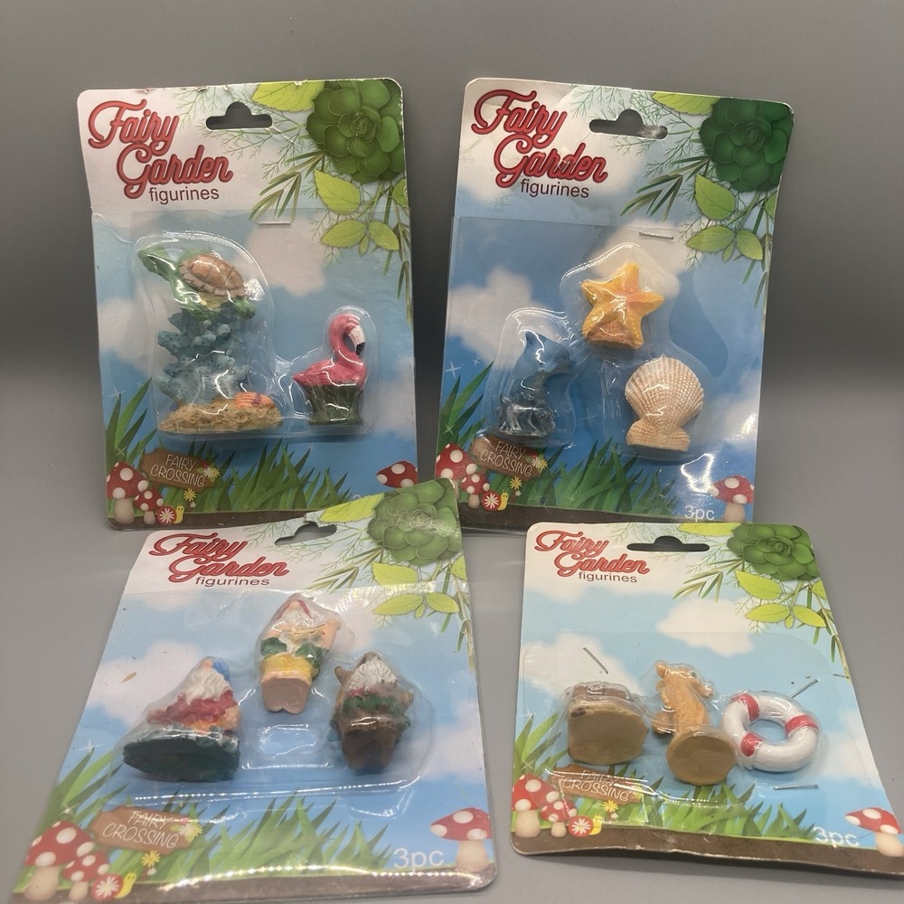 Lot of (11) Fairy Garden Figurines Beach Shells Gnomes Turtle Fish Aquarium